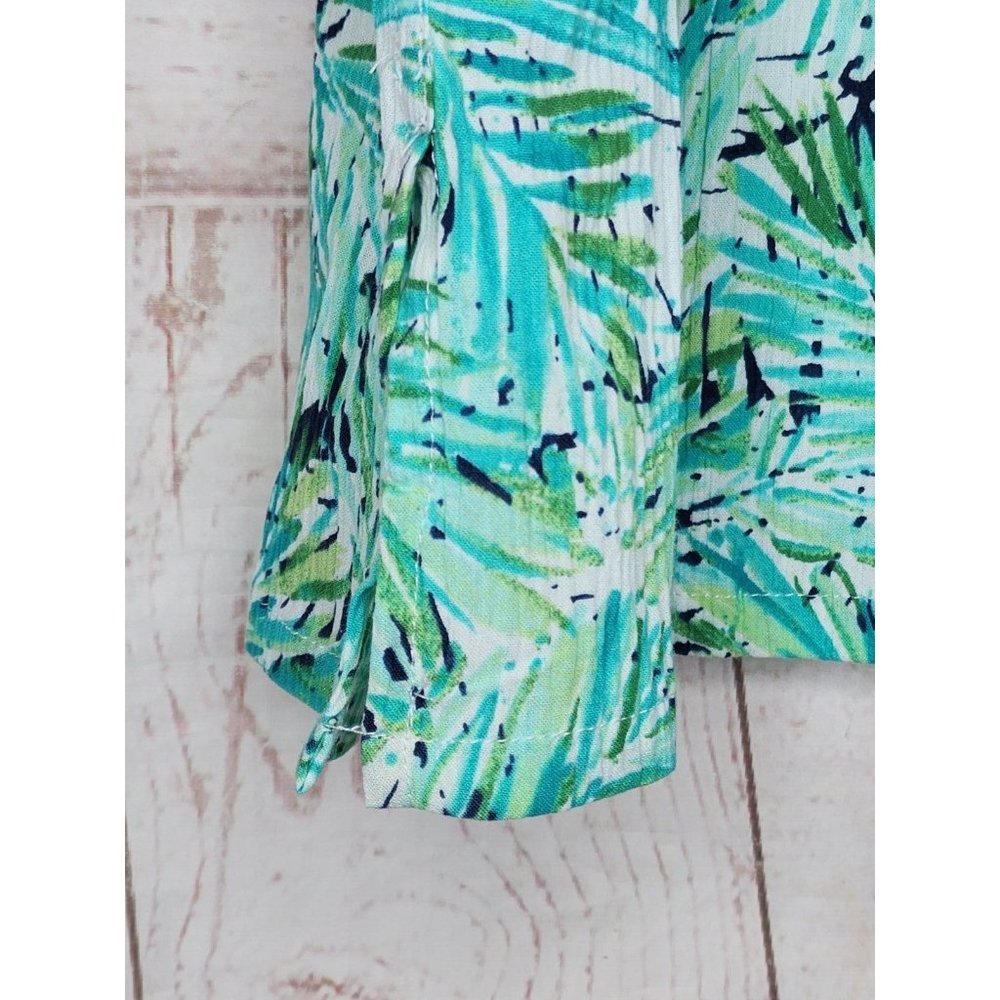 Appleseeds Petites PXL Floral Button Cuff Green Women Full Button Shirt - Picture 9 of 16